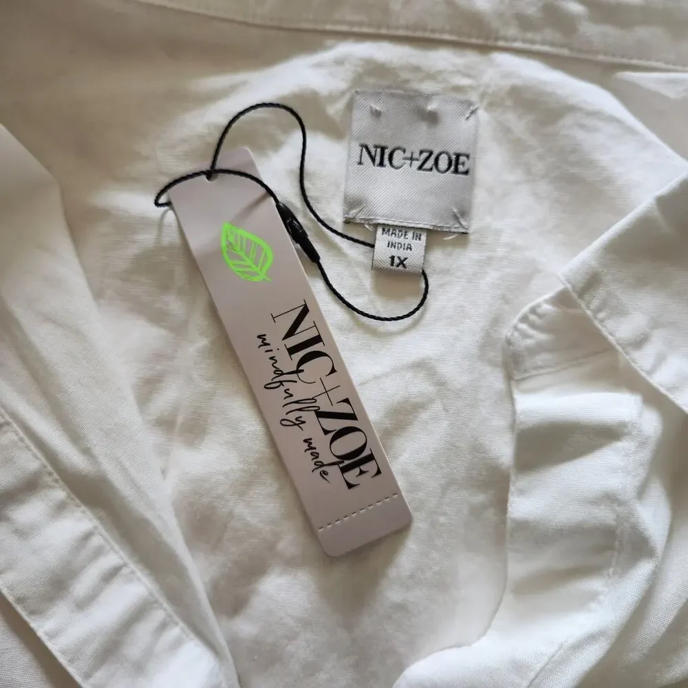 Nic+Zoe Eyelit Sleeves White Button Front Blouse Size 1X NWT - Picture 9 of 11